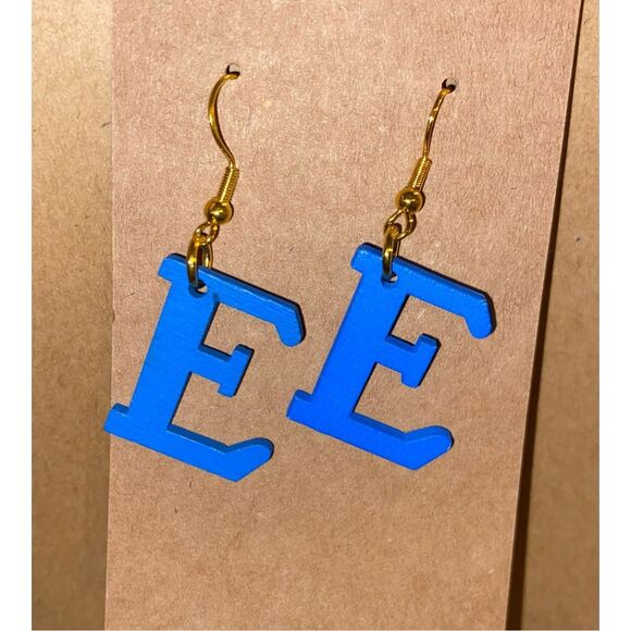 ☀️3/$12☀️ Letter “E” Earrings with Sterling Silver Hooks. (Blue) - Picture 1 of 3